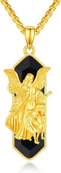 wholesale Gold 925 Sterling Silver Black Onyx Saint Michael Pendant Necklace for Men Women 24 Chain  Idea-Guardian Angel