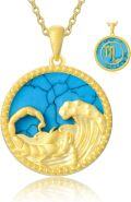 wholesale 18K Gold Plated Sterling Silver Synthetic Blue Turquoise Zodiac Necklace for Women-0-30