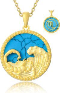 wholesale 18K Gold Plated Sterling Silver Synthetic Blue Turquoise Zodiac Necklace for Women-10-Scorpio(1024-1122)