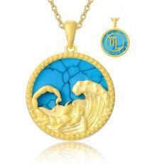 wholesale 925 Sterling Silver Virgo Zodiac Turquoise Pendant Necklace 18k Gold Plated-10-Scorpio(1024-1122)