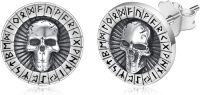 wholesale 925 Sterling Silver Viking Rune Dragon Skull Stud Earrings for Men & Women-skull