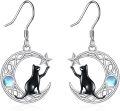 wholesale 925 Sterling Silver Moonstone Black Cat Star Drop Earrings for Women - Unique Gifts for Cat Lovers-0-0
