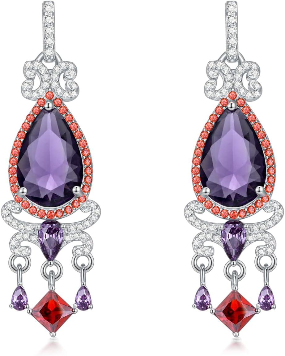 Sterling Silver Colorful Stone Chandelier Teardrop Dangle Earrings-Chandelier-Purple