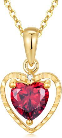 wholesale 14K Yellow Gold Natural Garnet Heart Pendant Necklace 6mm 8mm-style1- 6mm