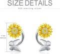 wholesale 925 Sterling Silver Sunflower Austrian Crystal Hoop Earrings for Non-Pierced Ear Women Girl Gifts-0-4