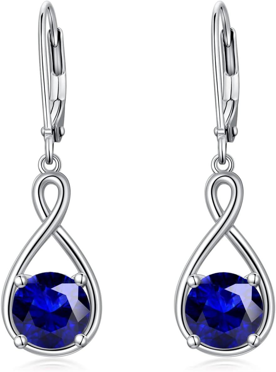 Sterling Silver Birthstone Dangle Drop Earrings Infinity Valentine s Day Jewelry Gifts for Women Girls-9-Sep-Sapphire