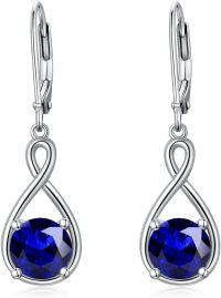 wholesale 925 Sterling Silver Birthstone Threader Earrings Infinity Long Chain Drop Pull Through 12 Stone Birthday Jewelry Gifts for Women-9-Sep-Sapphire