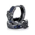 wholesale 925 Sterling Silver Hoop Earrings Viking Wolf Head Blue Enamel Rune Gun Black-0-0