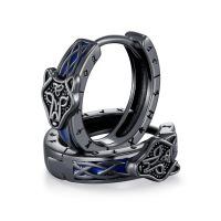 wholesale 925 Sterling Silver Hoop Earrings Viking Wolf Head Blue Enamel Rune Gun Black-Wolf