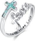 wholesale 925 Sterling Silver Turquoise Cross Ring Adjustable Faith Jesus Jewelry Gift for Women Girls-0-0
