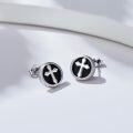wholesale 925 Sterling Silver Round Black Onyx and Cubic Zirconia Cross Stud Earrings with Celtic Knot Design-0-1