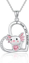 wholesale 925 Sterling Silver Pink Crystal Lamb Heart Pendant Necklace for Women Gifts-0-0
