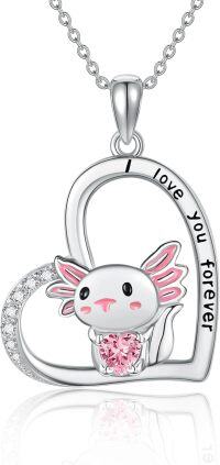 wholesale 925 Sterling Silver Pink Crystal Lamb Heart Pendant Necklace for Women Gifts-axolotl