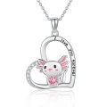 wholesale 925 Sterling Silver Pink Crystal Lamb Heart Pendant Necklace for Women Gifts-0-0