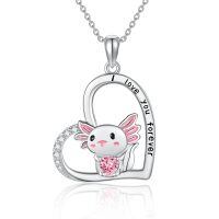 wholesale 925 Sterling Silver Pink Crystal Lamb Heart Pendant Necklace for Women Gifts-axolotl