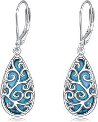 wholesale 925 Sterling Silver Turquoise Filigree Teardrop Leverback Earrings-Filigree Turquoise Earrings