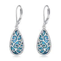 wholesale 925 Sterling Silver Turquoise Filigree Teardrop Leverback Earrings-Filigree Turquoise Earrings