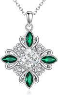 wholesale 925 Sterling Silver Green Crystal Flower Pendant Necklace for Women-0-0