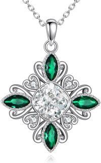 wholesale 925 Sterling Silver Green Crystal Flower Pendant Necklace for Women-Heart Necklace