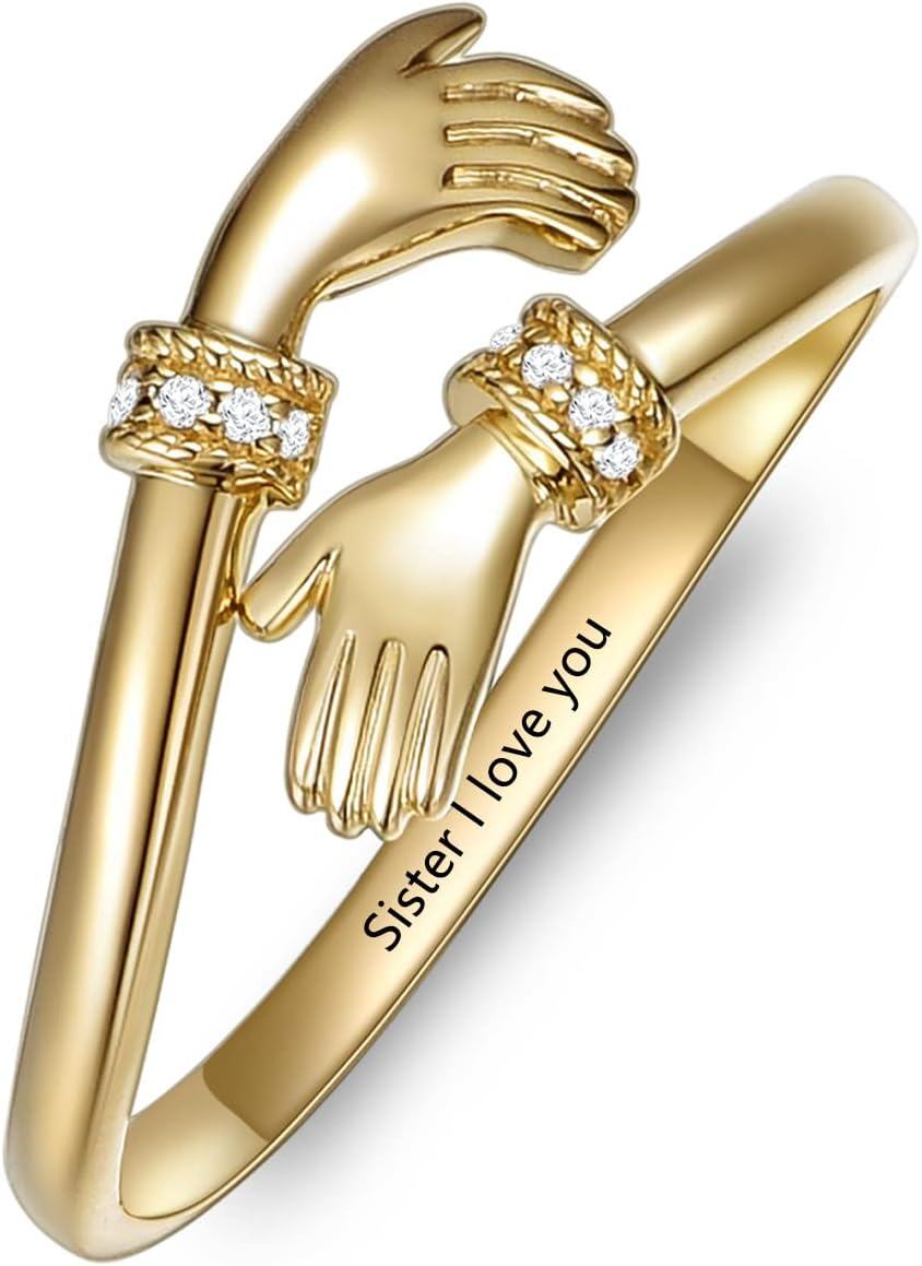 Yellow Gold Hug Ring for Her Adjustable Hand Jewelry Christmas Birthday Anniversary Valentine s Gifts for Women Girlfriend Wife Fianc e-0-0