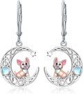 wholesale 925 Sterling Silver Moonstone Chihuahua Crescent Drop Earrings-0-0