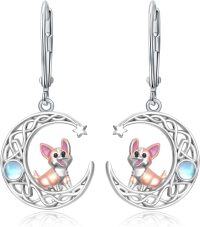wholesale 925 Sterling Silver Moonstone Chihuahua Crescent Drop Earrings-03-Corgi