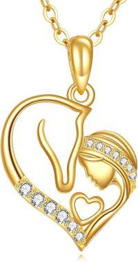 wholesale 14K Gold Heart Shape Diamond Pendant Necklace for Women - Mothers Day Gift-Heart Horse