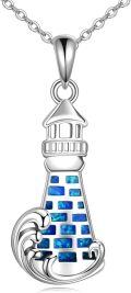 wholesale 925 Sterling Silver Blue Opal Lighthouse Pendant Necklace for Women Gifts-0-0