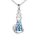 wholesale 925 Sterling Silver Lighthouse Pendant With Blue Inlay-0-0