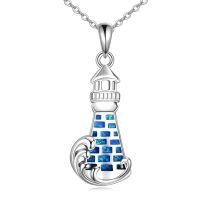 wholesale 925 Sterling Silver Lighthouse Pendant With Blue Inlay-Lighthouse 3