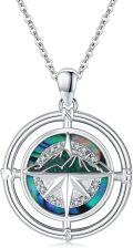 wholesale 925 Sterling Silver Compass Pendant Necklace with Green Opal Stone and Cubic Zirconia Elements for Women's Religious Jewelry-0-0