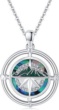 wholesale 925 Sterling Silver Compass Pendant Necklace with Green Opal Stone and Cubic Zirconia Elements for Women's Religious Jewelry-I-Compass Mountain