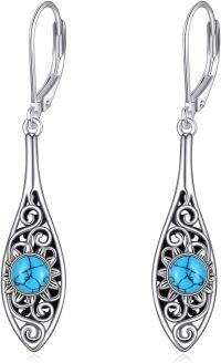 wholesale 925 Sterling Silver Turquoise Filigree Drop Earrings with Leverbacks-Turquoise Sunflower Leverback Earrings