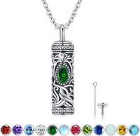 wholesale Sterling Silver Urn Necklace Cremation Ashes Pendant Memorial Jewelry for Women Men Girls Boys-Tree of life-E-May-Emerald