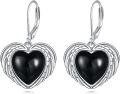 wholesale 925 Sterling Silver Metal Drusy Crystal Angel Wing Heart Dangle Earring Black Leverback Drop s for Women-0-0