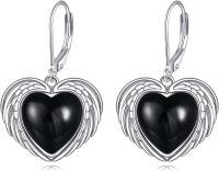 wholesale 925 Sterling Silver Metal Drusy Crystal Angel Wing Heart Dangle Earring Black Leverback Drop s for Women-Silver