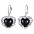 wholesale 925 Sterling Silver Metal Drusy Crystal Angel Wing Heart Dangle Earring Black Leverback Drop s for Women-0-0