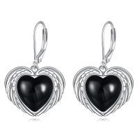 wholesale 925 Sterling Silver Metal Drusy Crystal Angel Wing Heart Dangle Earring Black Leverback Drop s for Women-Silver