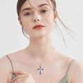 wholesale 925 Sterling Silver Blue Enamel Celtic Sunflower Rose Cross Pendant Necklace for Women-0-1