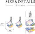 wholesale 925 Sterling Silver Leverback Earrings with AB Color Cube Crystals Hypoallergenic 6mm Square Crystal Anniversary Birthday s for Women-0-3