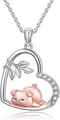 wholesale 925 Sterling Silver Heart-Shaped Pig Pendant Necklace with Cubic Zirconia Stones - Gifts for Her Him-0-0