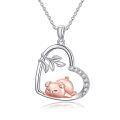 wholesale 925 Sterling Silver Heart-Shaped Pig Pendant Necklace with Cubic Zirconia Stones - Gifts for Her Him-0-0