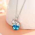 wholesale 925 Sterling Silver Cat Mom Baby Sleeping With Yellow Crystal Pendant Necklace-0-70