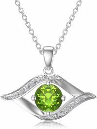 wholesale 14K White Gold Sterling Silver D Color VVS Clarity Evil Eye Diamond Greek Protection Pendant Necklace-A08:Peridot-A08:Peridot Sterling Silver-Sterling Silver