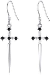 wholesale 925 Sterling Silver Cross Spike Dangle Earrings Gothic s for Women-Silver