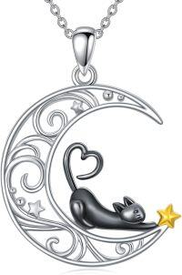 wholesale 925 Sterling Silver Moon & Cat Charm Necklace for Women Girls Gifts Jewelry-Moon Cat-1