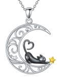 wholesale 925 Sterling Silver Moon & Cat Charm Necklace for Women Girls Gifts Jewelry-0-0