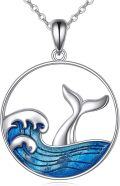 wholesale 925 Sterling Silver Whale Wave Ocean Pendant Necklace for Mom Sea Life s-0-0