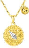 wholesale Gold 925 Sterling Silver Compass Pendant with Horoscope Signs - 24K Gold Plated Jewelry for Women and Men (Taurus)-0-0