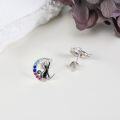 wholesale 925 Sterling Silver Moon Cat Stud Earrings with Colorful Stones and Stars for Women -0-3